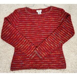 Talbots Wool Blend Open Weave Multicolor Pullover Sweater Size M Boat Neck Boho‎